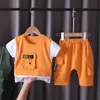 Clothing Sets Childrens Cotton Summer Apparel Infant Panel Work Tshirt Shorts Pants 2 PiecesSet Infant Track and Field Wear 05 Years 230329