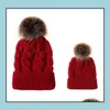 Party Hats Pompom Ball Knitted Hat Winter Warm Women Parentchild Knitting Caps Twist Knit Beanies Imitation Braid Hair Wool Cap 9Sty Dh9Xb