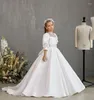 Girl Dresses Girls Wedding Dress Princess White Satin A Line Kids Vintage First Communion Children Outfit Size 1-16Years