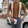 Herr t -skjortor färgglada semi Turtleneck stickad skjorta Autumn Big Multi Color Stripe Tee Men Slim Fit Fancy Male Pull Homme Outfit