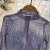 Women's Blouses Haut Pour Femmes Tunique Femme Ete 2023 Transparent Top Sequined Short Blouse Women Korea Fashion Spring Women's Clothes