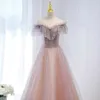 Pink Bridesmaid Dress Appliques Sequined A-Line Wedding Party Boat Neck Off the Shoulder Lace Up Backless Elegant Evening Gowns