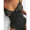 Womens Jumpsuits Rompers Classic Sheer Lace Patchwork Bodysuit Women Sexy Backless Mesh Straps Jumpsuit HighCut Body Suits Thong Jumpsuit 230329