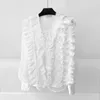 ワークドレス女性長袖ホワイトシャツRUFFLESTOPS BODYCONミニスカートオフィスレディエレガントな春のファッションスーツ