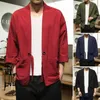 Men's Jackets Men Spring Shirt Lace Up Sun Protection Summer Coat Solid Color Long Sleeves Kimono Jacket Retro Open Stitch Casual