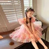 Flickans klänningar Rinilucia Summer Girls 'Dress Ball Gown Puff Sleeve Sweet Princess Dress Floral Barn Baby Kids Clothing for Girls