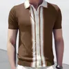 Polos pour hommes printemps été est polo en tricot hommes décontracté col rabattu bouton mode rayé mince cardigan haut glace soie coton t-shirt