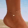 Anklets Bohemia Gold Color Heart Ankle Bracelet Set For Women Summer Charm Anklet Chain On Leg Boho Jewelry Gift 2023