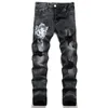 Jeans pour hommes pantalons de créateurs Patch perforé à la mode élastique empilé hommes polyvalent crayon mince pour hommes mode préféré