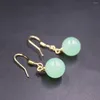 Boucles d'Oreilles Pendantes Réel Jade Gp Plaqué Or 18K Pour Femmes Vert Clair Boule De Pierres Précieuses Crochet Chauffant 32 10mm