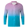 Men's Casual Shirts Luxury Hawaiian Men's Gradient Color Shirt 3d Printed Painting Style Long Sleeve Blouse Traveling Tops Tee Shirt Homme Outdoor W0328