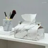 Storage Bags Tissue Case Box Container PU Leather Marble Pattern Napkin Holder Papers Bag Cosmetic Pouch Organizer