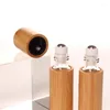 Bottiglie di stoccaggio Tubi a sfera in vetro per la cura personale da 16 mm Bottiglia di olio essenziale ricaricabile da 5 ml Personalizza logo su laser con copertura in bambù