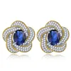 Bloem Saffier Diamant Stud Earring 100% Echte Sterling Sier Promise Bruiloft Oorbellen voor Vrouwen Bruidsfeest Sieraden