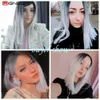 Synthetische pruiken Wignee 2 -toon synthetische pruik Ombre witte asblonde voor vrouwen middelste deel kort recht haar hoge temperatuur cosplay pruiken 230227