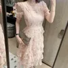 Casual Dresses JSXDHK Vintage Layer Ruffles Lace Maxi Dress Runway Spring Women White Floral Brodery Long Dress Hollow Out Cake Party Dress 230329