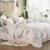 Ensembles de literie Luxe 60S Soie Ensemble peau saine beauté housse de couette drap plat taie d'oreiller lit fleur rose