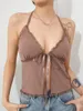 Женские танки Gaono Sexy Split Tie Back Back Top Top Top Women Front V Neck без спинка Cami Night Out Club Party Рубашки Y2K Одежда