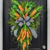 Decorative Flowers Wreaths Easter Decoration Carrot and Green Leaves For Front Door Wall Garland With Plaid Ribbon Bowknot P230310