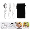 Servisuppsättningar Set Tabelledarredskap Travel Cutsly Dinner Tall Sensils Camp Fork Kök Flatvaror Fällbara Picknickcamping Personlig fodral Sked