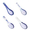 Juegos de vajilla 4 piezas Cuchara de porcelana blanca azul Cucharas para mezclar Dumping Postre Cerámica Sopa Cerámica Banquete de cocina