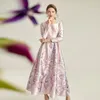 Casual Dresses Spring Jacquard Runway Long Dress Pink Ball Gown Evening Full Length Gorgeous Floral Long Dress 230329