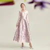 Casual Dresses Spring Jacquard Runway Long Dress Pink Ball Gown Evening Full Length Gorgeous Floral Long Dress 230329