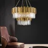 Lampes suspendues Golden Art Deco Lustre en cristal en acier inoxydable postmoderne Éclairage Lustre Suspension Luminaire Lampen Pour Foyer BedroomPen