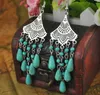 Dangle Boucles D'oreilles En Forme De Goutte Turquoise Gland Pendentif Long Pour Les Femmes Antique Bohème Ethnique Gypsy Tribal Bijoux