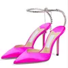 Fashion Women Sandals London White Fuchsia Embellished Saeda 100 mm Satin Pumps Italy Refined Pointed Toe Crystal Ankle Straps Designer Sandal High Heels Box EU 35-43