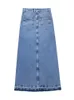 Skirts Blue Denim Front Zip Sew Maxi Skirt Women's Fashion High Waist Long Skirts Spring Women's Fashion Street Buttons Skirt 230329