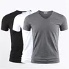 T-shirt da uomo T-shirt da uomo Colore puro Colletto a V Maniche corte T-shirt da uomo T-shirt da uomo Collant nero T-shirt da uomo Fitness per abiti maschili TDX01 230328