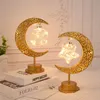 Autres fournitures de fête événement lune lunaire LED veilleuse avec support métal doré étoile lunaire fée table lumière ornement Ramandan décoration chambre festival cadeau 230329