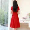 Casual Dresses Summer Elegant Ruffles Bow Chiffon Dress Women Korean Knee-Length Short Sleeve Dresses Casual Vestidos De Fiesta Robe Femme 230329