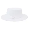 Stingy Brim Hats Women White Beige Black Panama Flat Top Felted Ribbon Band Bowknot Outdoor Men Caps Casual Formal Wedding