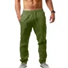 Men's Pants Casual Breathable Cotton Linen Trousers Men Clothing 2023 Mid Waist Drawstring Solid Long Fashion Sweatpant