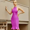 Casual Dresses Adyce Summer Halter Backless Mermaid Bandage Dress for Women Sexig ärmlös Ruffles Club Celebrity Evening Party 2023