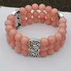 Strand Row Women's Natural 8mm Rhodochroit Pärlor Stretch Tibetan Silver Armband Beaded Strands