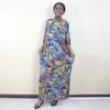 Ubranie etniczne 2023 Masowe malowanie oleżne Wzór z nadrukiem złotym znaczkiem O-Neck Batwing Rleeve Długie sukienki Kobiety eleganckie sukienki