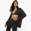 Kombinezony damskie Blazers Set Kobiety Unikalny błyszczący fajny zestaw Pioneer Fashion Party Night Club Pants Zestaw Feme Glitter Tracksuit 230329