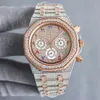 ダイヤモンドでいっぱいの手作りのメンズ輸入クォーツタイミングムーブメントウォッチ40mmでダイヤモンドがちりばめられたスチール904Lサファイア女性ビジネス腕時計