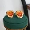 Chains Love Carved Orange Gem Necklace Ear Stud Clip