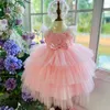 Meisjesjurken roze bloemenlagen tule gezwollen kleine bruiloftsfeestjurk vintage kind optocht eerste verjaardag jurk