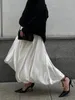 Rokken 2023 Lente zomer vrouwen satijnen hoge taille aline drapeer rok mode elegante solide kleur ritssluiting eenvoudige Franse tutu 230329