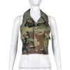 Women's Sexy Lapel NeckTops Tee T-Shirt Slim Button Crop Cami Tank Sleeveless Top With Pocket Size S-XL