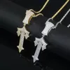 Chains Pendant Necklaces Hip Hop Full Paved Iced Out Bling 5A Cubic Zirconia Letter Charms Cz Cross Sword Pendant Necklace For Men Boy Rock JewelryChains