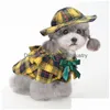 Vêtements pour chiens Vêtements pour chats Style britannique Petite fille Automne et hiver Chemise pour animaux de compagnie Cape Plaid Drop Delivery Home Garden Supplies Dheqt