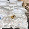 Bedding Sets 1000TC Satin And Egyptian Cotton Luxury Chic Flower Embroidery BeddingSet Pink White Super Soft Comfortable Duvet Cover