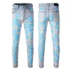 Mäns jeans Herrläderstjärnor Patch Stretch Denim Streetwear Holes Ripped Slim Skinny Pencil Pants Patchwork Byxor