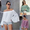 Dames T-shirts losse wijd uitlopende mouw Off-shoulder gegolfde stip Zwitserse chiffon shirt top